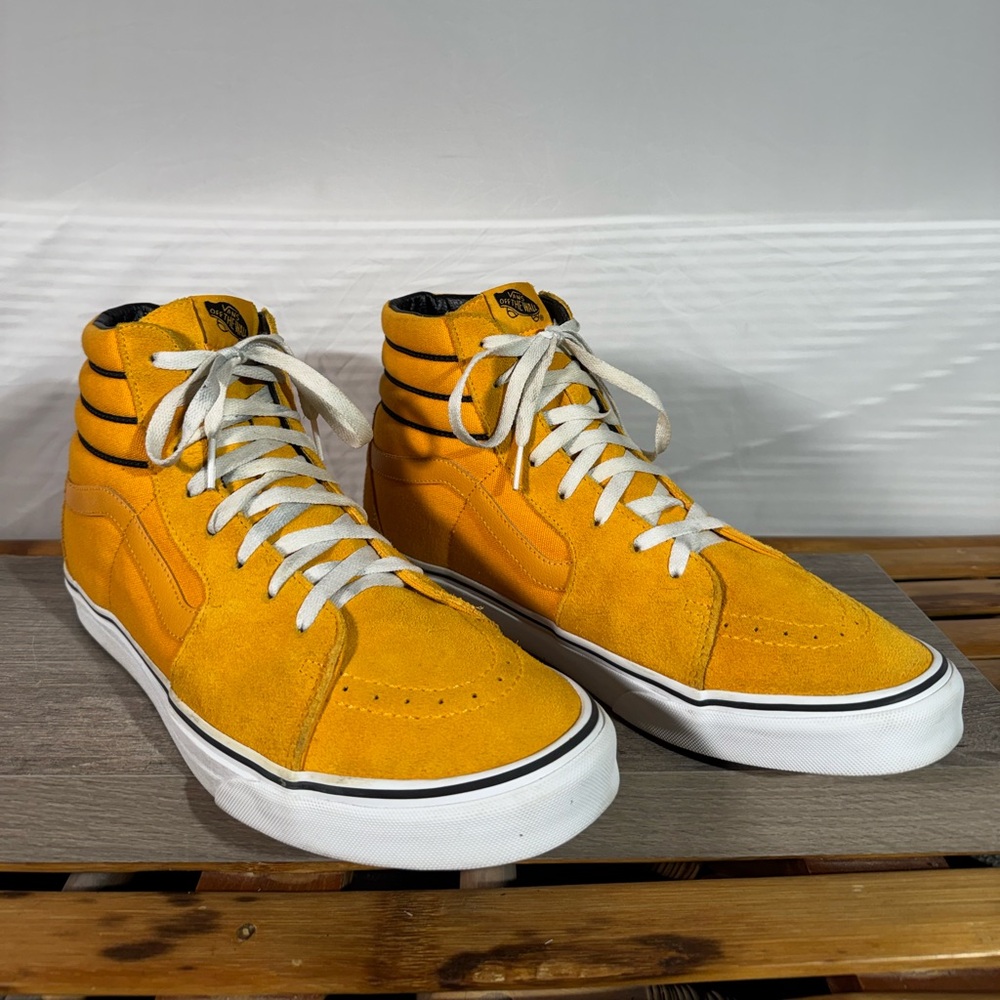 Vans Sk8-Hi Sport Stripes Shoe Cadmium Yellow Black Men’s Size 13